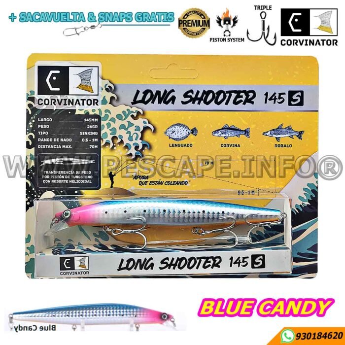 SENUELO CORVINATOR LONG SHOOTER 145S MINNOW 26G BLUE CANDY IND. PACK
