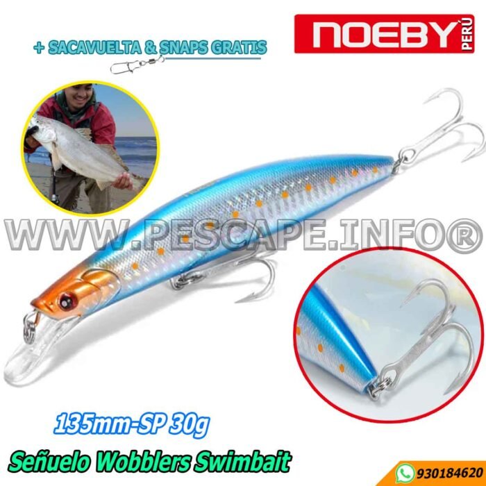 Senuelo NOEBY Minnow Crankbaits System Wobbler Hunden 135mmSP30g 2 anzuelos Aqua Mod4