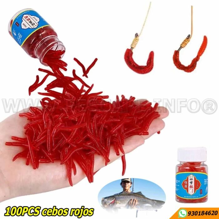 Senuelos de Pesca de gusano bland cebos rojos de 100 pieza PACK 1