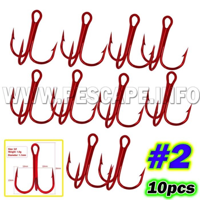 Anzuelo triple Alto en carbono Color Rojo 2 – 10pcs