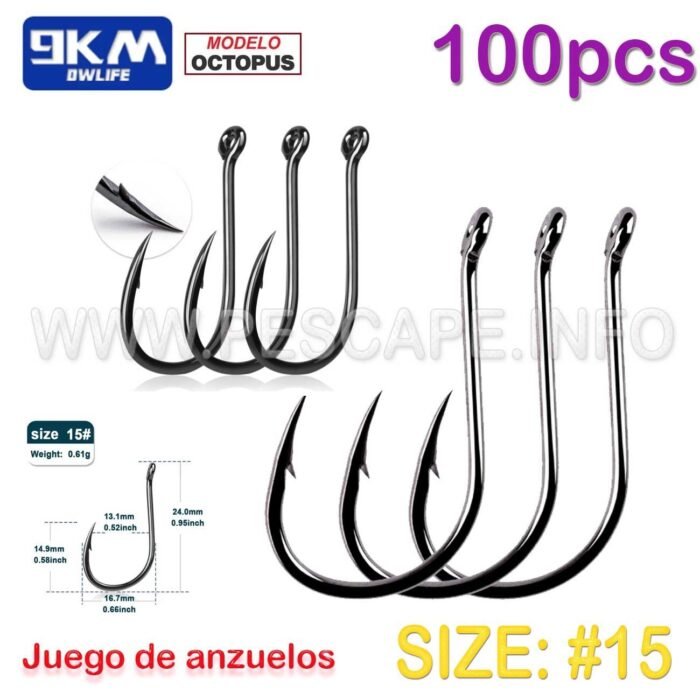 Anzuelos de pesca 9KM Agua salada 15 Gap 13.1mm 100pcs