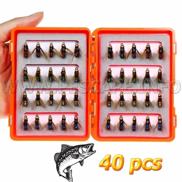 Caja mosca ninfas Kung Fu para truchas Mixto 40pcs