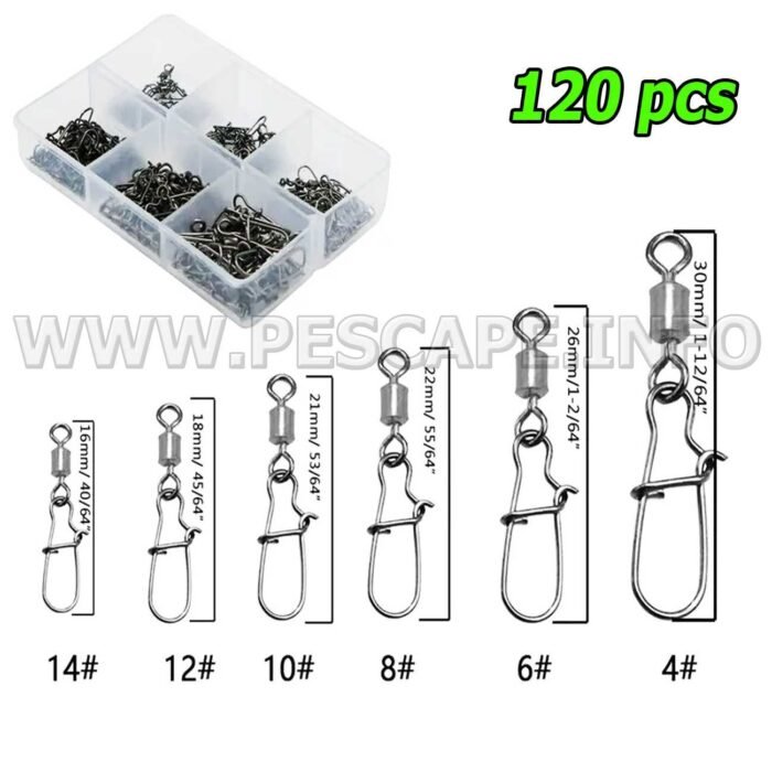 Conector de pesca giratorio para anzuelo 120 unids set