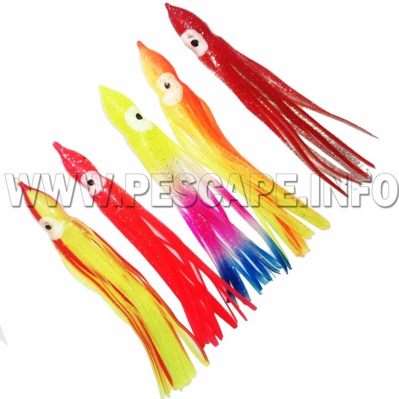 Kit Senuelos Calamar Pulpo Silicona 5 colores diferentes M1