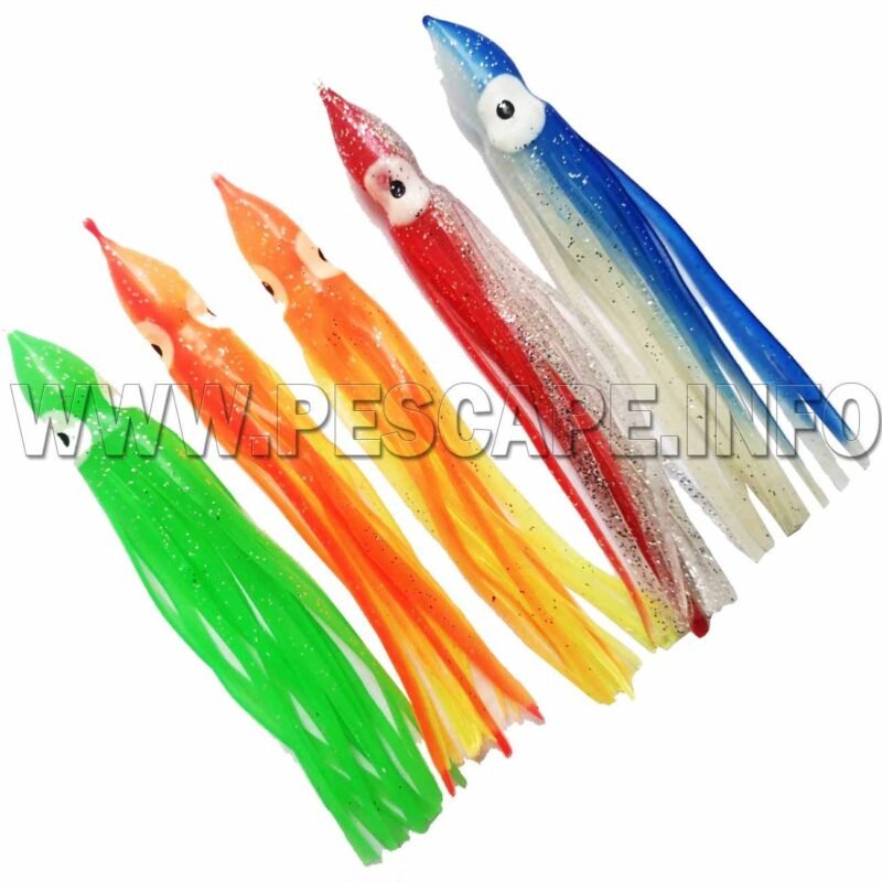 Kit Senuelos Calamar Pulpo Silicona 5 colores diferentes M2