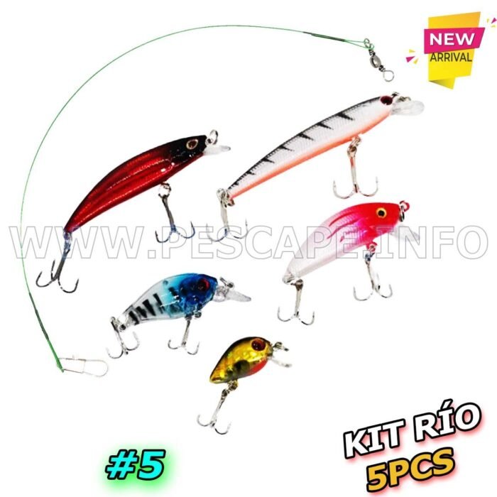 Kit de Senuelos de Pesca mixtos Rios lago trucha 5pcs lider 5