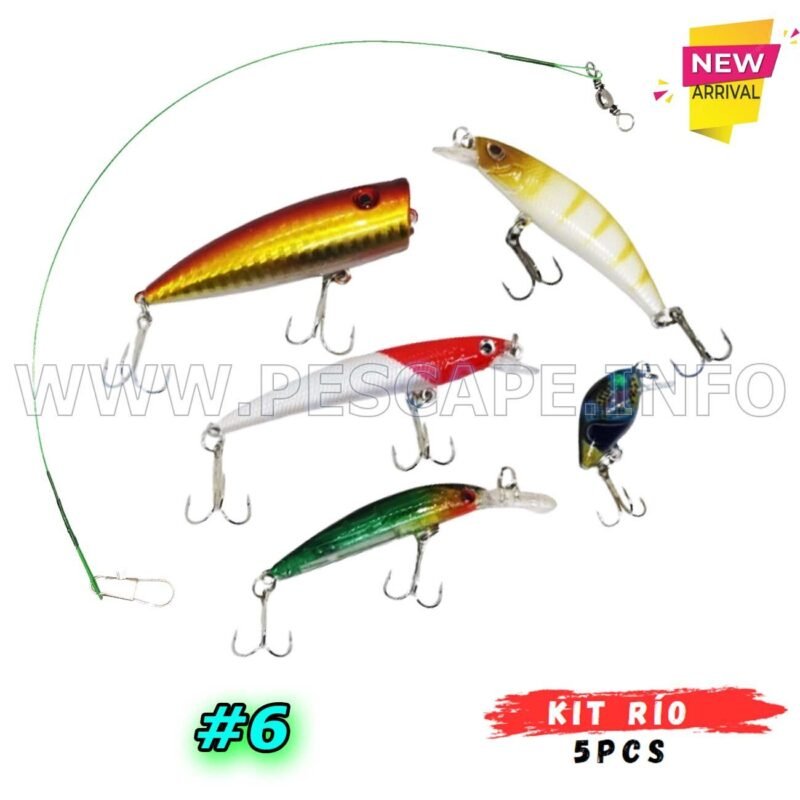 Kit de Senuelos de Pesca mixtos Rios lago trucha 5pcs lider 6