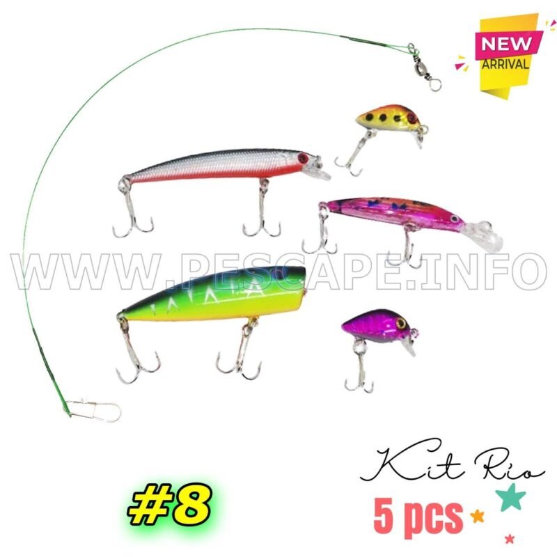 Kit de Senuelos de Pesca mixtos Rios lago trucha 5pcs lider 8