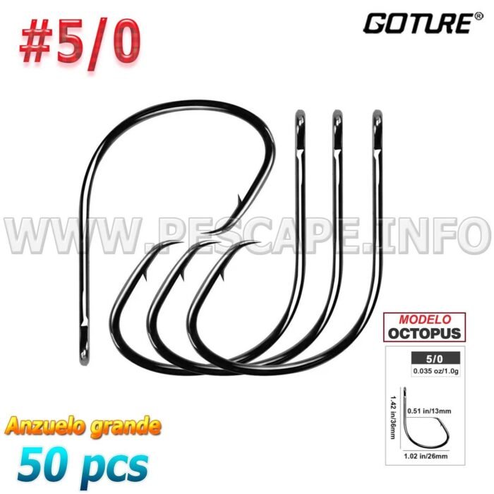 Kit de anzuelos de pesca Goture 5 0 alto Corbon 50 unids