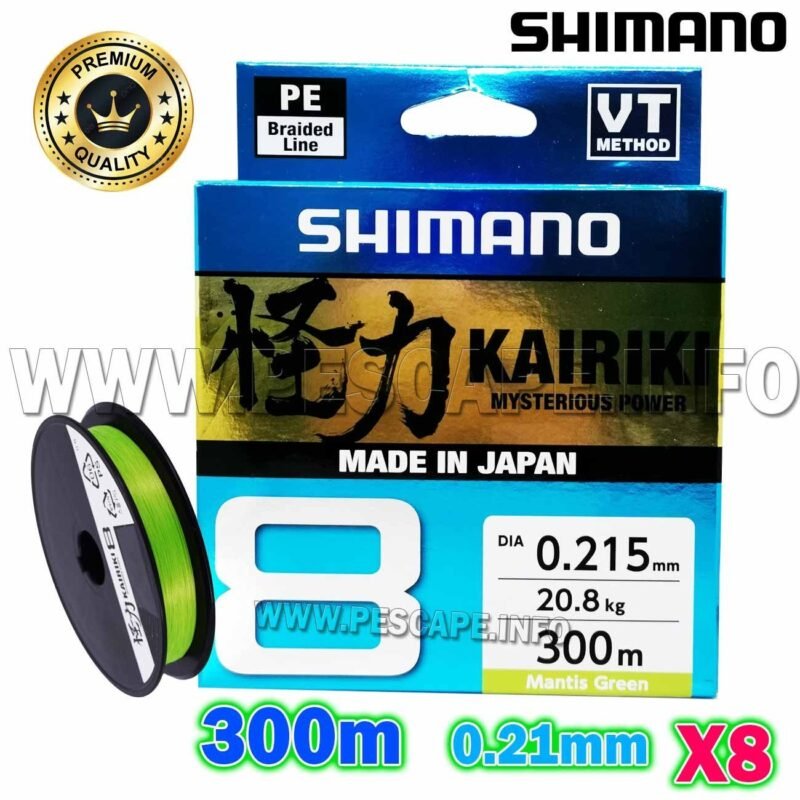 MULTIFILAMENTO SHIMANO KAIRIKI 8 0.215MM X 300 MTS GREEN PLA68RE2150300G IND. PACK