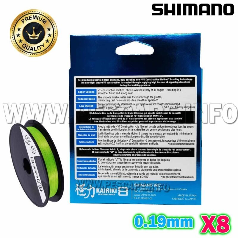 MULTIFILAMENTO SHIMANO kairiki 8 0.19 x 300mts green IND1