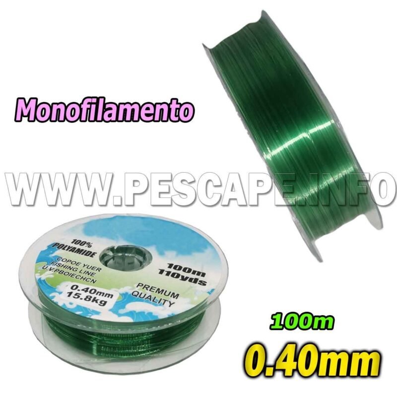 Monofilamento Nylon 0.40mm Green 15.8kg para Pesca 100m 1 rollo