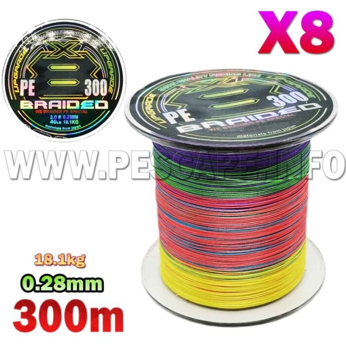 Multifilamento 0.28mm X8 hebras 18.1kg Alta calidad Japon 300m