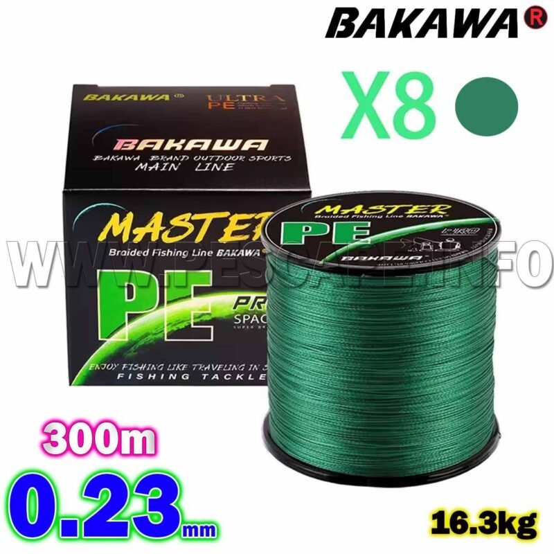 Multifilamento BAKAWA MASTER PE X8 300M Green 0.23mm 16.3Kg