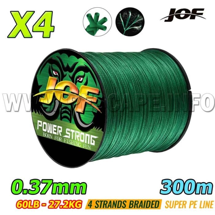 Multifilamento JOF POWER 0.37mm STRONG X4 Fishing 27.2kg Green 300m