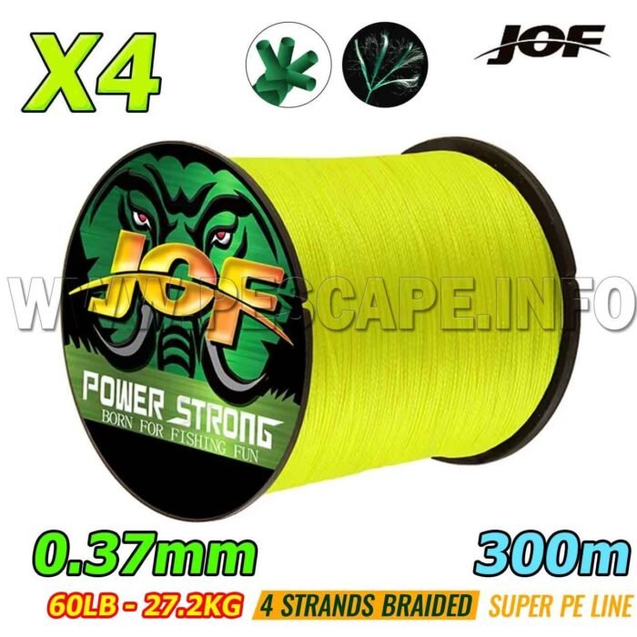 Multifilamento JOF POWER 0.37mm STRONG X4 Fishing 27.2kg – Amarillo 300m