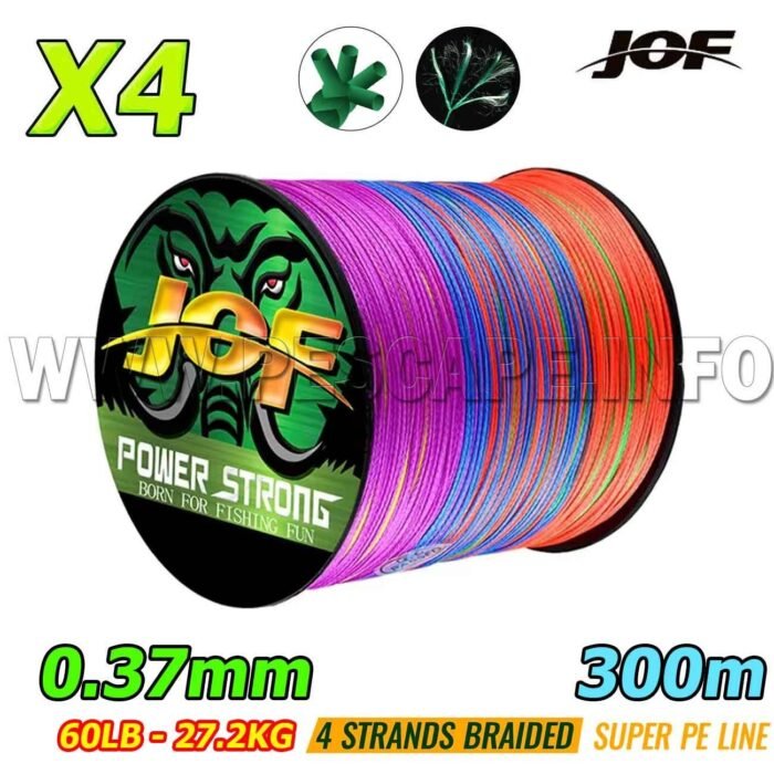 Multifilamento JOF POWER 0.37mm STRONG X4 Fishing 27.2kg – Multicolor 300m