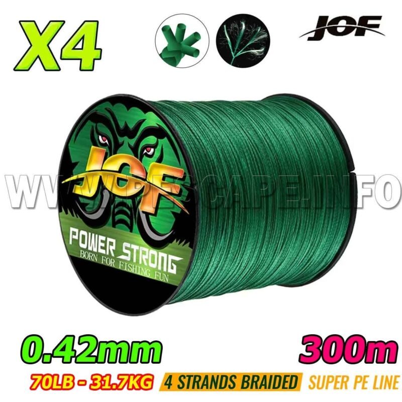 Multifilamento JOF POWER 0.42mm STRONG X4 Fishing 31.7kg – Green 300m