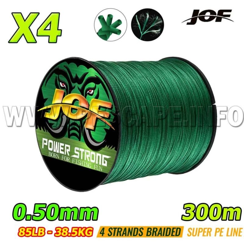 Multifilamento JOF POWER 0.50mm STRONG X4 Fishing 38.5kg – Green 300m