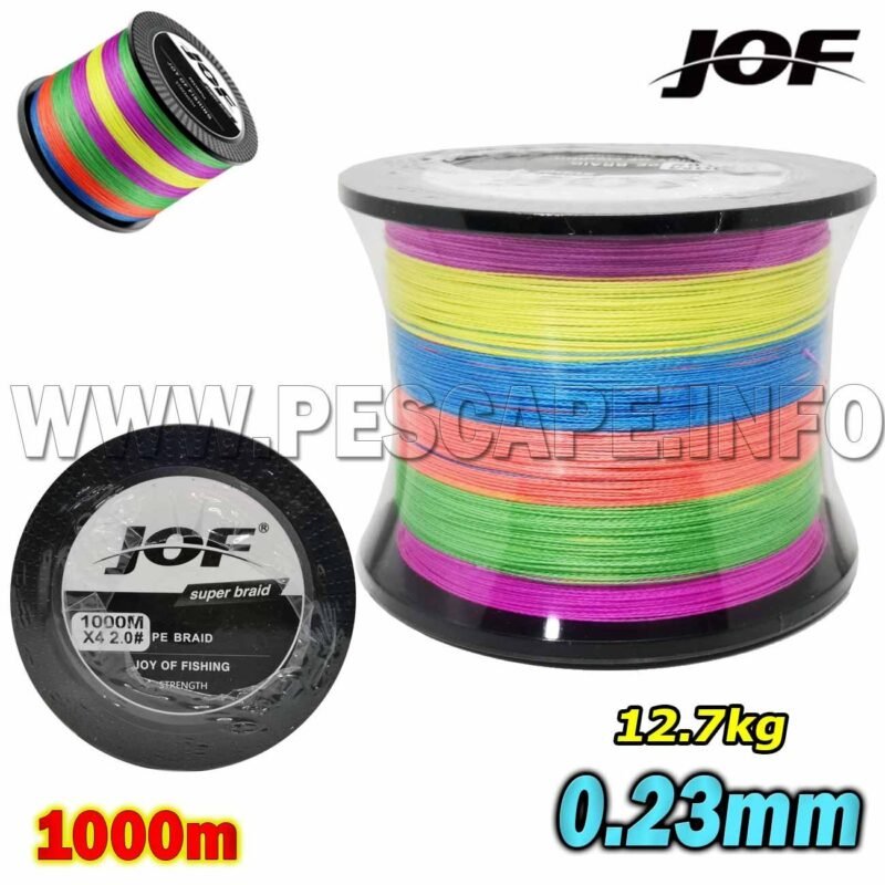 Multifilamento JOF X4 trenzada 1000m 0.23mm 28LB 127 KG Multicolor