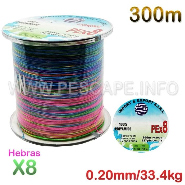 Sedal multifilamento 0.20mm PE x8 Polyamida 8 hebras 300m 33.4Kg