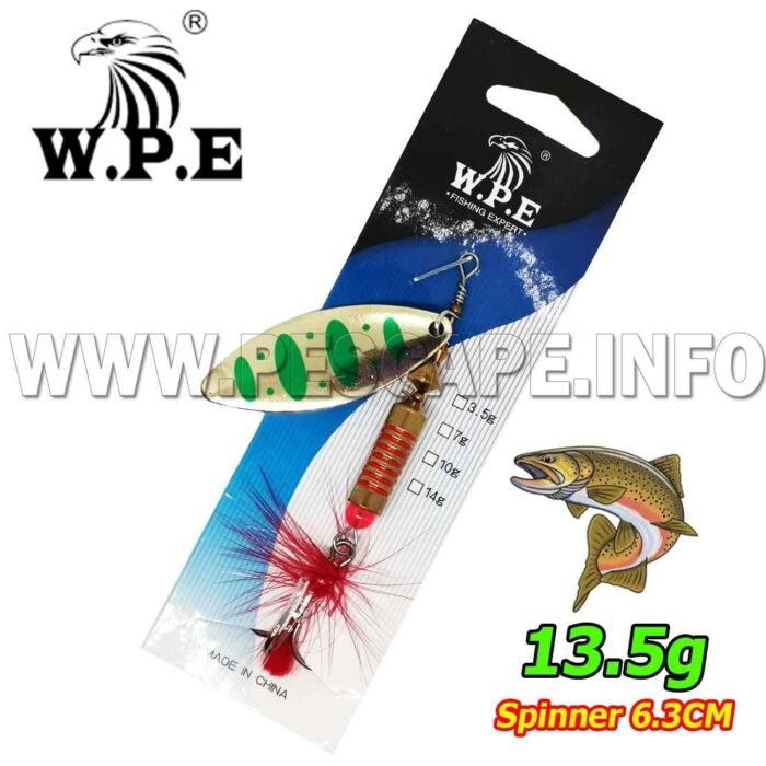 Senuelo Spinner giratorio duro W.P.E 13.5g Cucharilla para truchas 6.3cm Color 1