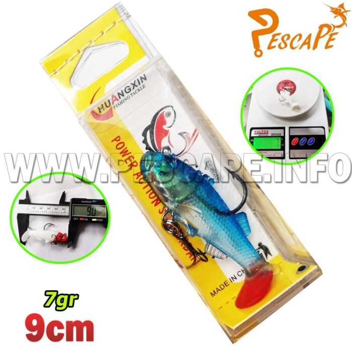 Senuelo Vinilo cabeza Plomada HuangXin Power Action SpinnerBait 9mm UV Sensitive 9cm Vinilo 7g Color 3