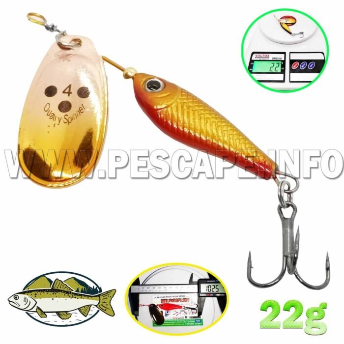 Senuelo de Metal Cucharilla para Trucha 22gr cebos duros cuchara giratorios 110cm Dorado