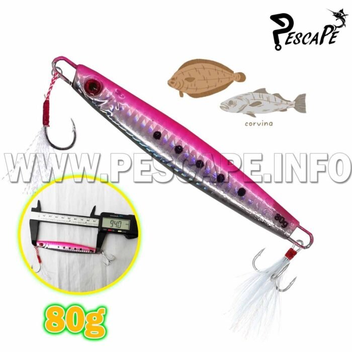 Senuelo de pesca Jig metal para corvinas lenguados 80g Pink Fosforescente