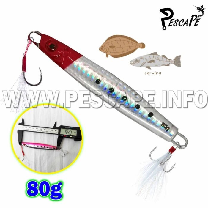 Senuelo de pesca Jig metal para corvinas lenguados 80g Red White