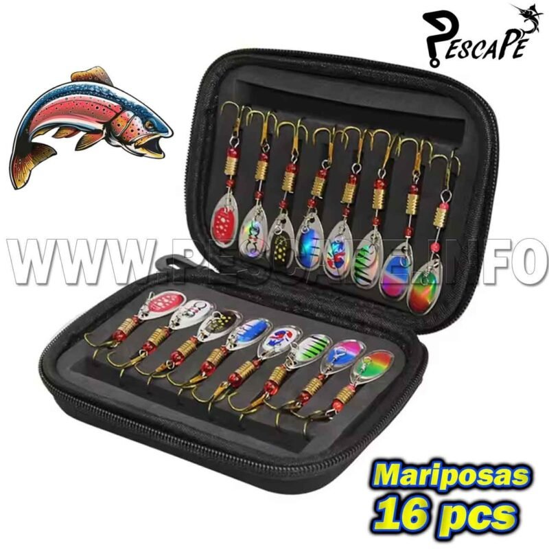 Set de cucharillas de pesca Para trucha Spinner 16 pcs Mariposas Estuche 1