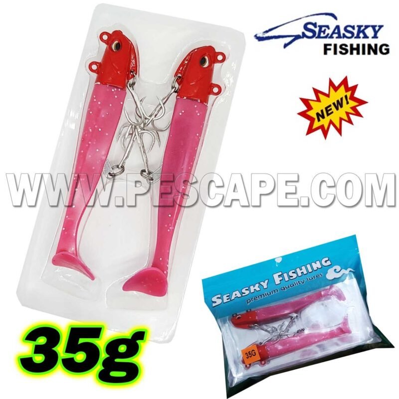 Vinilo Seasky Fishing Anzuelo triple para lenguados 35gr 02pcs Pink Red