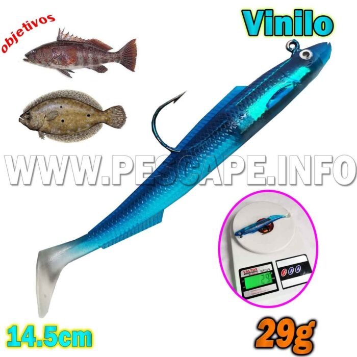 Vinilo de pesca Cabrillas Lenguados Senuelos Crankbait 14.5cm 29g Blue