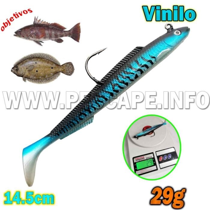 Vinilo de pesca Cabrillas Lenguados Senuelos Crankbait 14.5cm 29g Blue Tiger