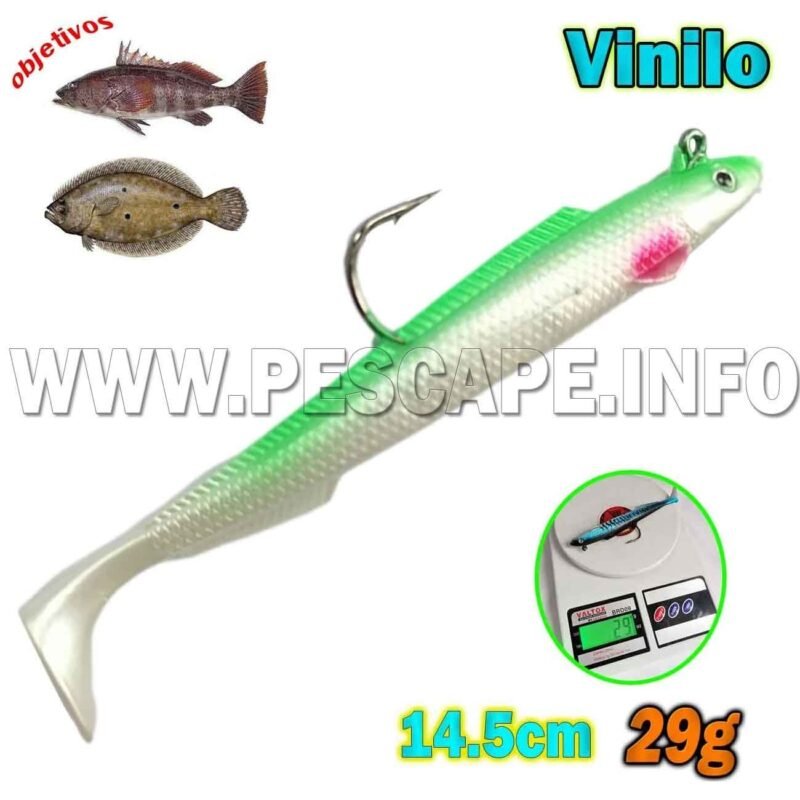 Vinilo de pesca Cabrillas Lenguados Senuelos Crankbait 14.5cm 29g Green White