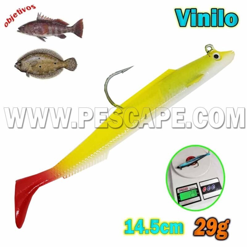 Vinilo de pesca Cabrillas Lenguados Senuelos Crankbait 14.5cm 29g Yellow Red