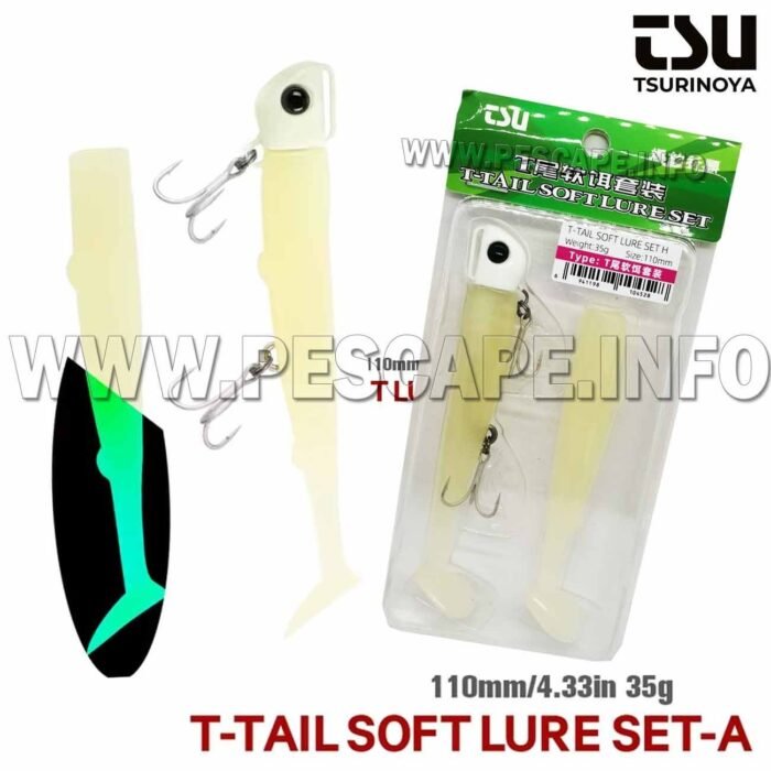 Vinilo de pesca TSURINOYA T Tail efectivo 110mm 35g Lenguados Fosforescente White